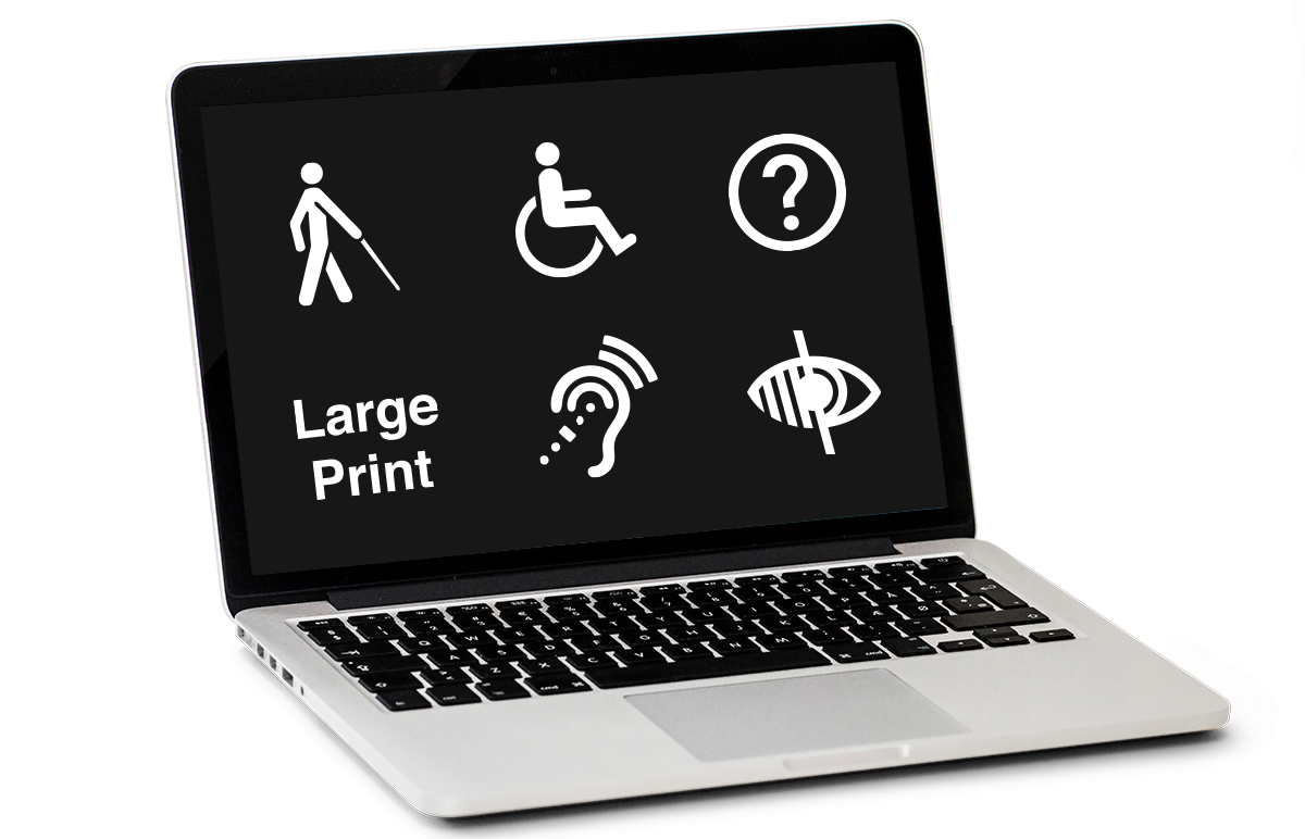Laptop with accessibility icons displayed on screen